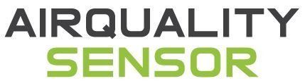 Logotipo del sensor de calidad del aire en gris oscuro y verde.