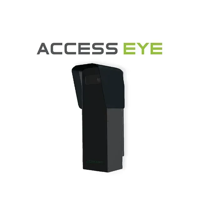 Cámara de seguridad Access Eye negra con parasol. El texto 