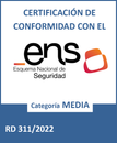 Insignia de certificación ENS en español, con el logotipo de ENS y el texto 