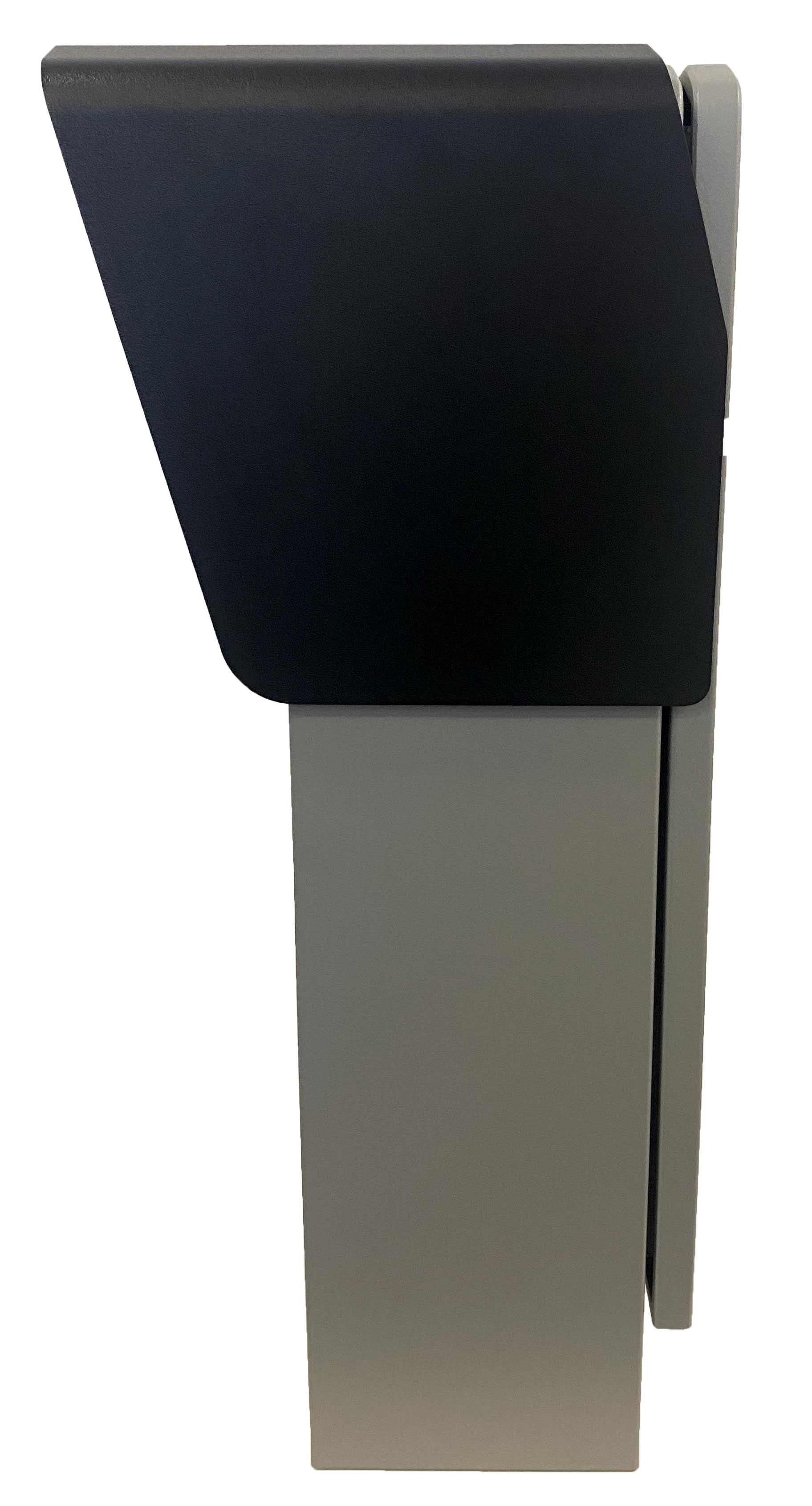 Quiosco digital gris y negro.