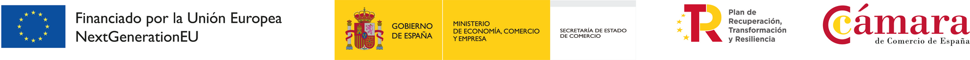 Logotipos de la Unión Europea, España, una universidad y una cámara de comercio.
