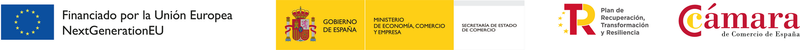 Logotipos de la Unión Europea, España, una universidad y una cámara de comercio.