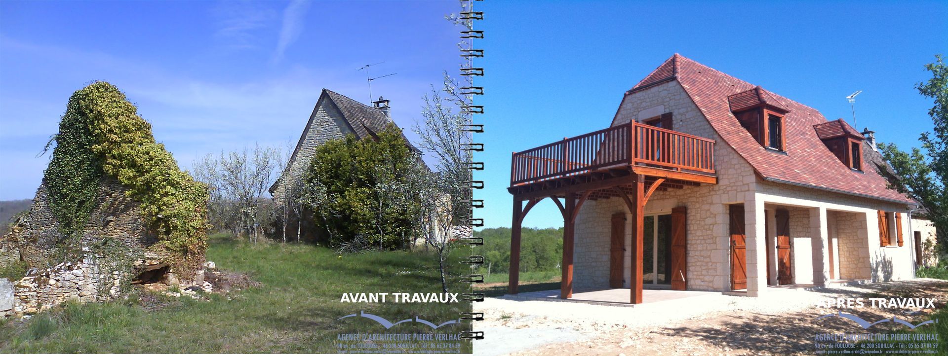 Avant après maison en pierre et terrasse en bois