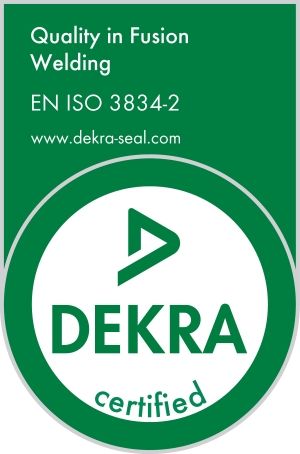 DEKRAn sertifioima hitsaavan valmistuksen laatu, vihreä ja valkoinen merkki, EN ISO 3834-2