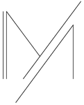 Un dibujo minimalista de l&iacute;neas negras sobre fondo blanco que muestra una letra M estilizada con una l&iacute;nea diagonal superpuesta.