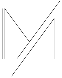 Un dibujo minimalista de l&iacute;neas negras sobre fondo blanco que muestra una letra M estilizada con una l&iacute;nea diagonal superpuesta.