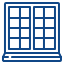 Un icono azul de una ventana con cuadrados.