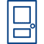 Un icono azul y blanco de una puerta sobre un fondo blanco.