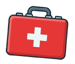 Rotes Erste-Hilfe-Set mit weißem Kreuz und grauem Griff