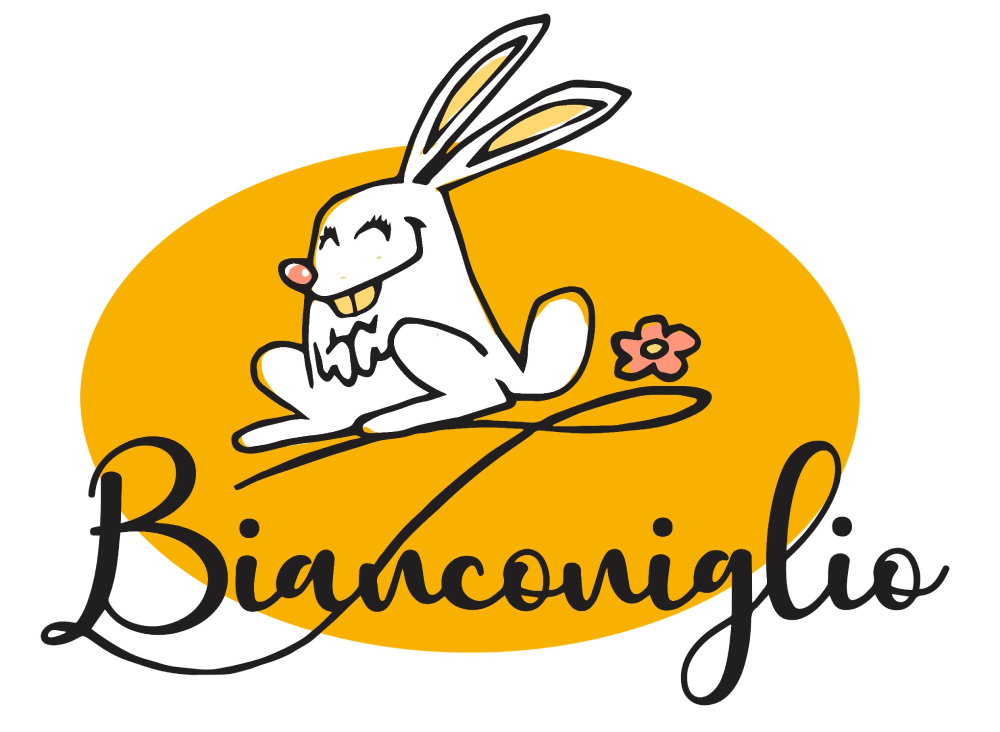 Un logo per biancamiglia con un coniglio e un fiore
