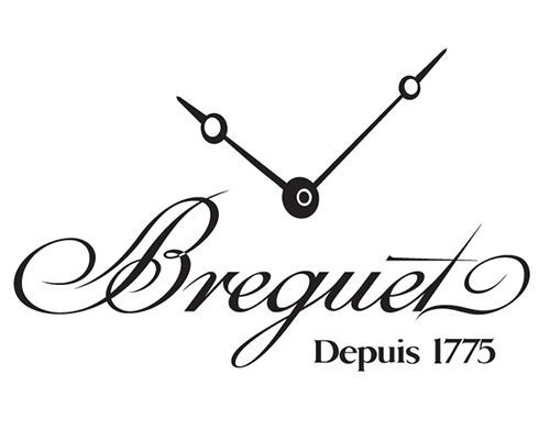 ein Schwarz-Weiß-Logo mit einer Uhr und dem Wort breguet depuis 1775 .