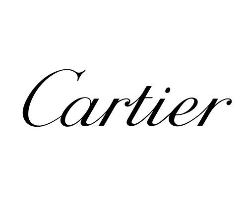 ein schwarz-weißes cartier-Logo auf weißem Hintergrund .