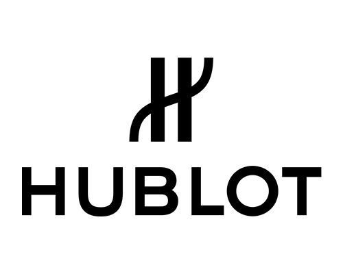 ein schwarz-weißes Hublot-Logo auf weißem Hintergrund .