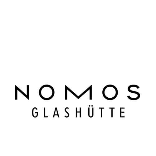 ein Logo für nomos glashütte auf weißem Hintergrund .