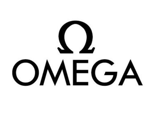 ein schwarz-weißes Omega-Logo auf weißem Hintergrund .