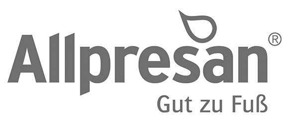 A black and white logo for allpresan gut zu fuß