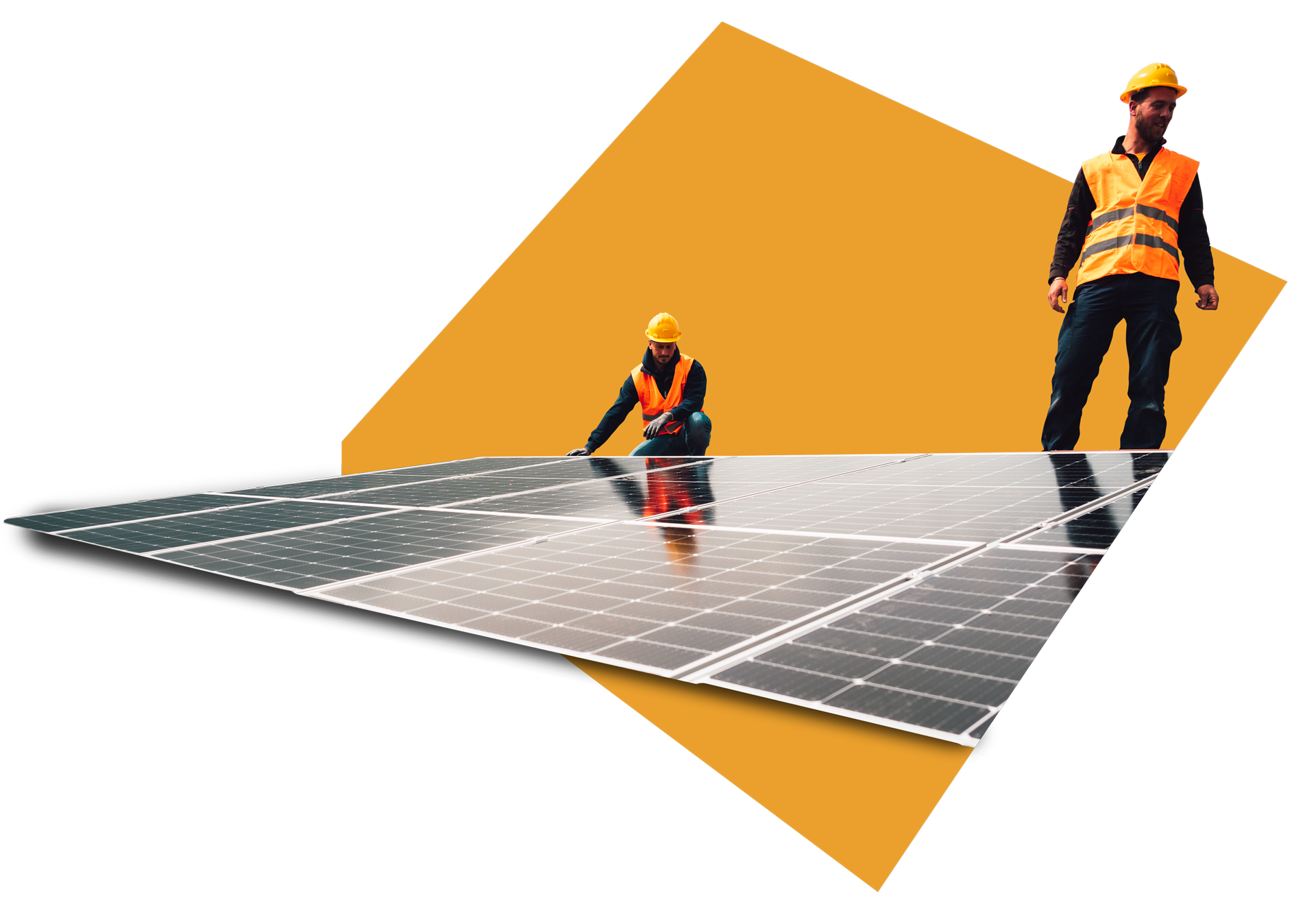 Deux ouvriers assemblant des panneaux photovoltaïques