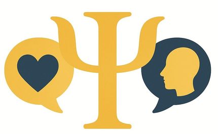 Un símbolo psi amarillo flanqueado por dos bocadillos de diálogo