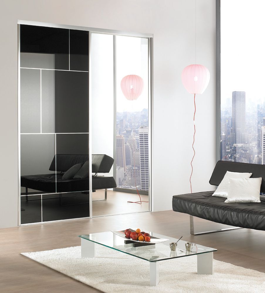 Salon design avec porte de placard plaqué noir