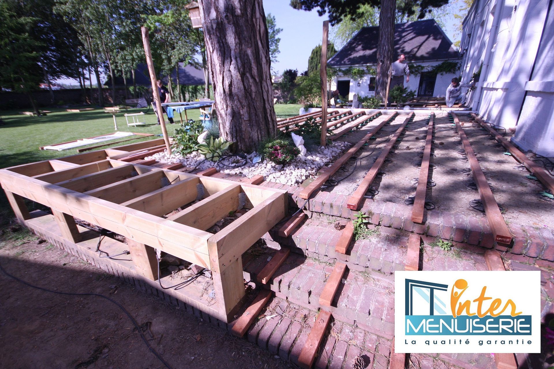 Vu sur un terrain de construction d'une terrasse