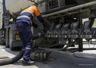 Brennstoffe Woltery Eine Person befüllt einen Tankwagen