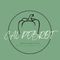 Logotip de "Cal Pebrot" amb un contorn de pebrot dins d'un cercle. Fons verd.