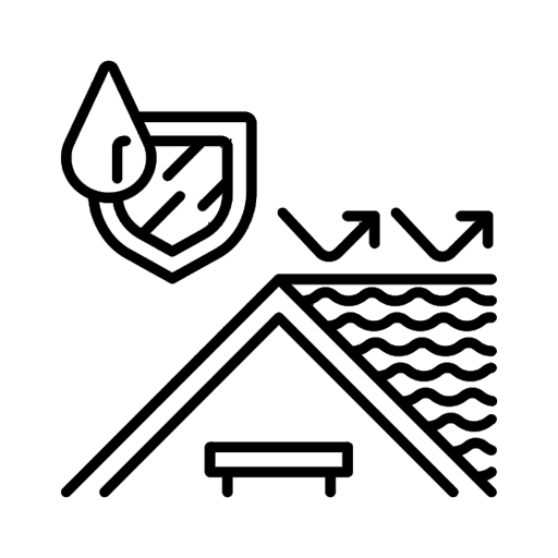 Un icono en blanco y negro de un techo con un escudo y flechas.