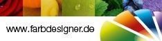 Ein Banner mit einem Regenbogen aus Farben und die Website www.farbdesigner.de