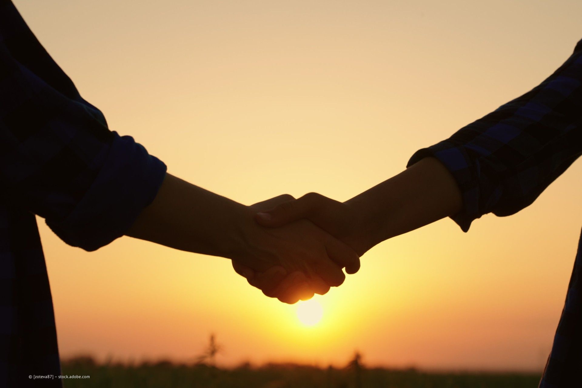 Händeschütteln vor Sonnenuntergang