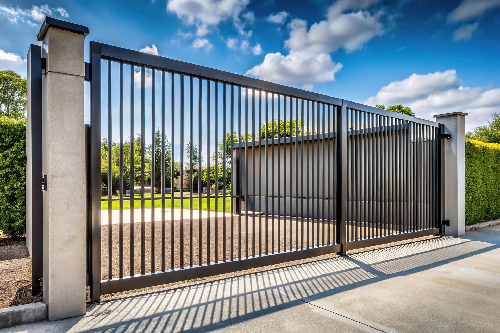 Grand portail sur rail en métal