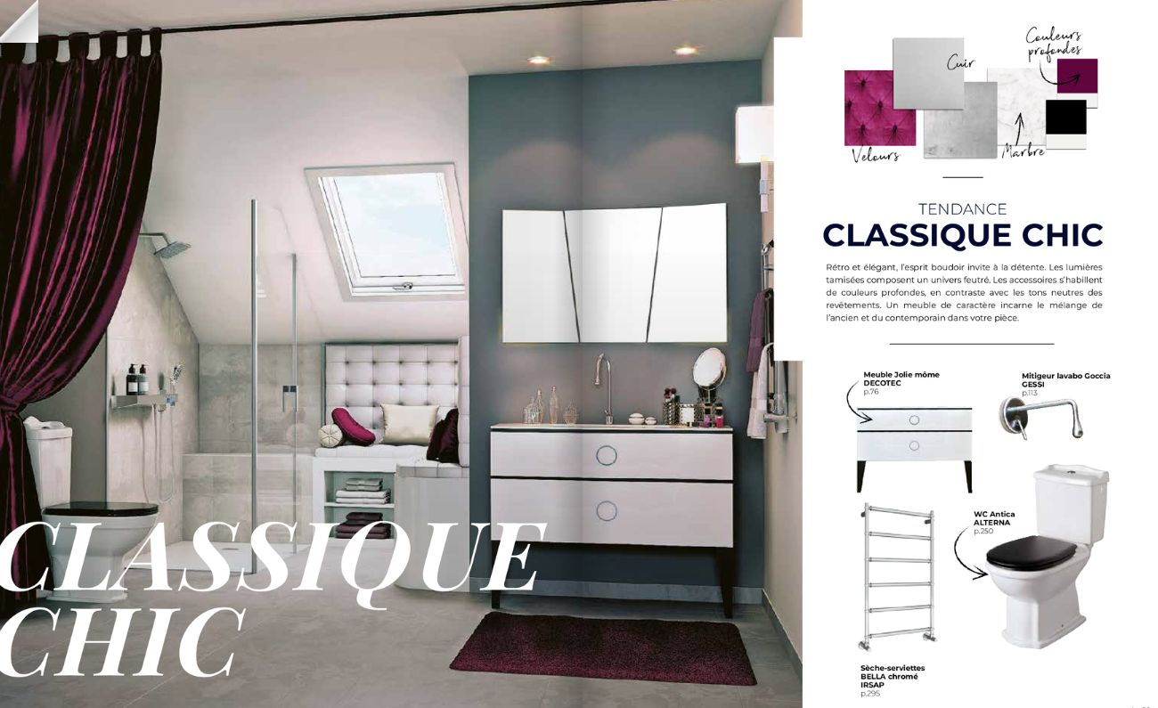 Rideau tiré qui laisse voir meubles de salle de bains