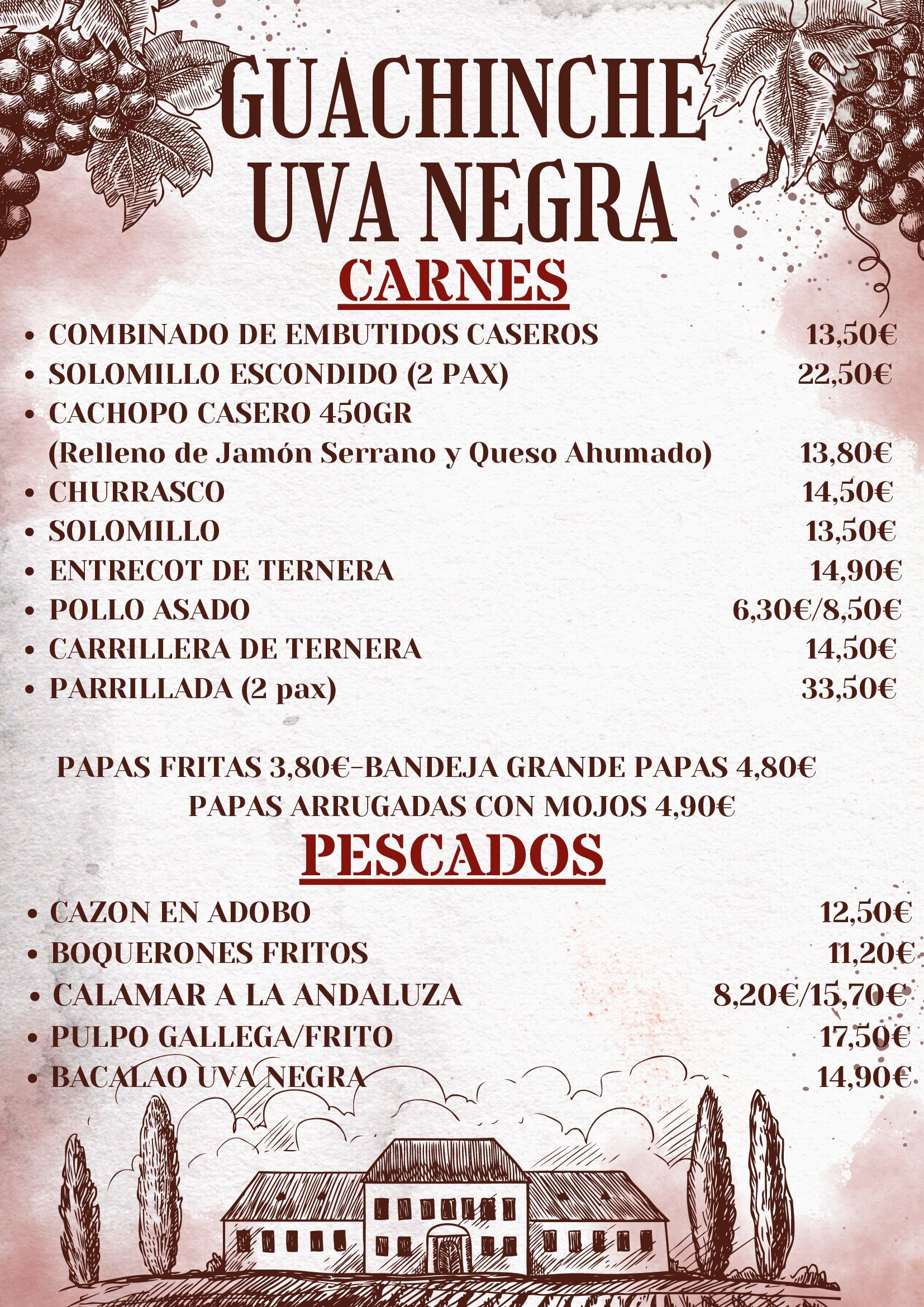 Un menú con carnes y pescados.