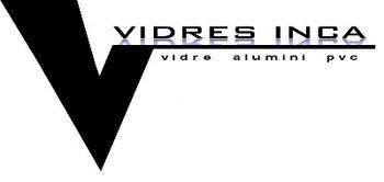 Logotipo V negro con el texto &ldquo;XIBRES INCA&rdquo; y m&aacute;s peque&ntilde;o &ldquo;vidre alumini pvc&rdquo; sobre un fondo blanco.