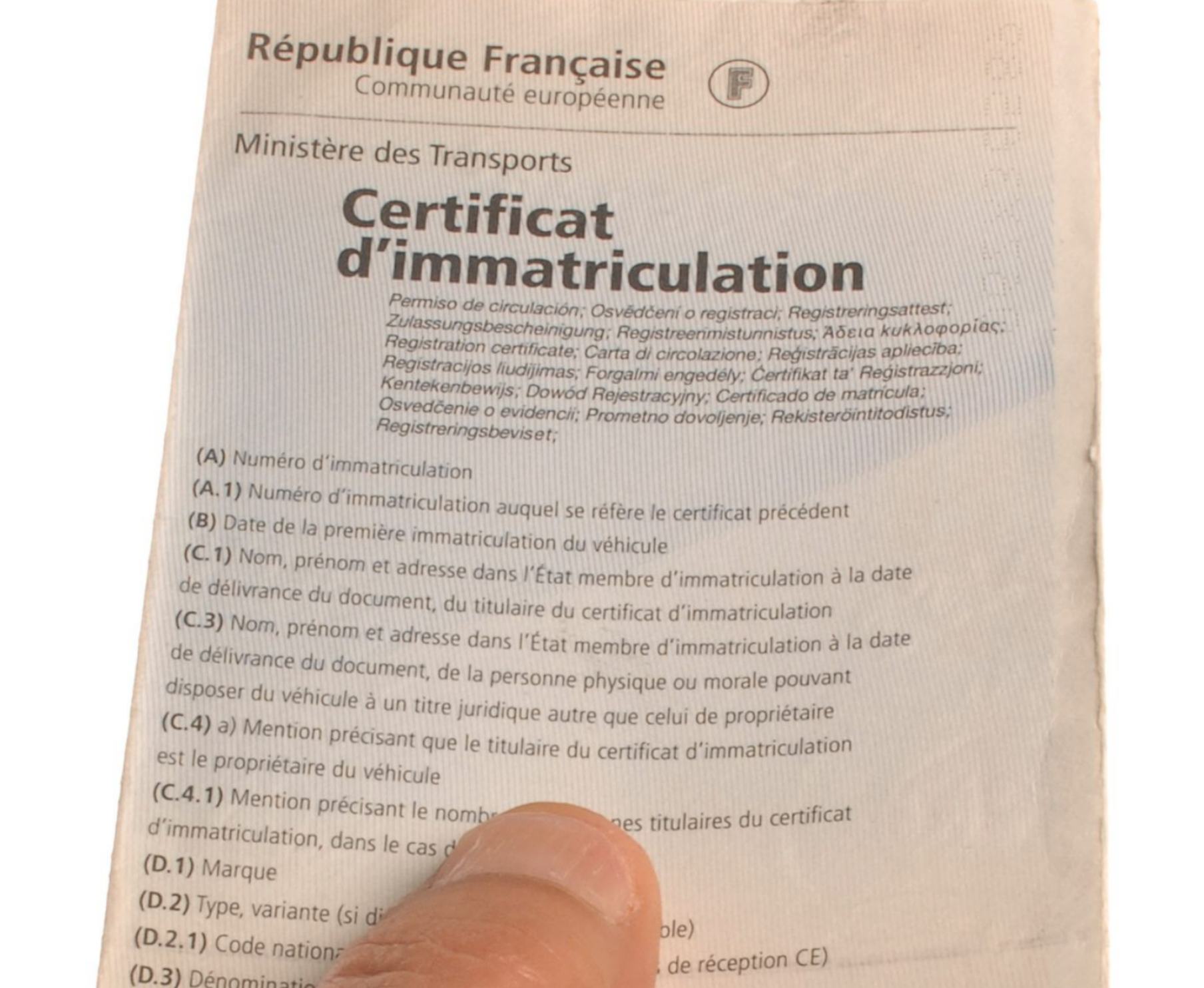 Certificat d'immatriculation de véhicule