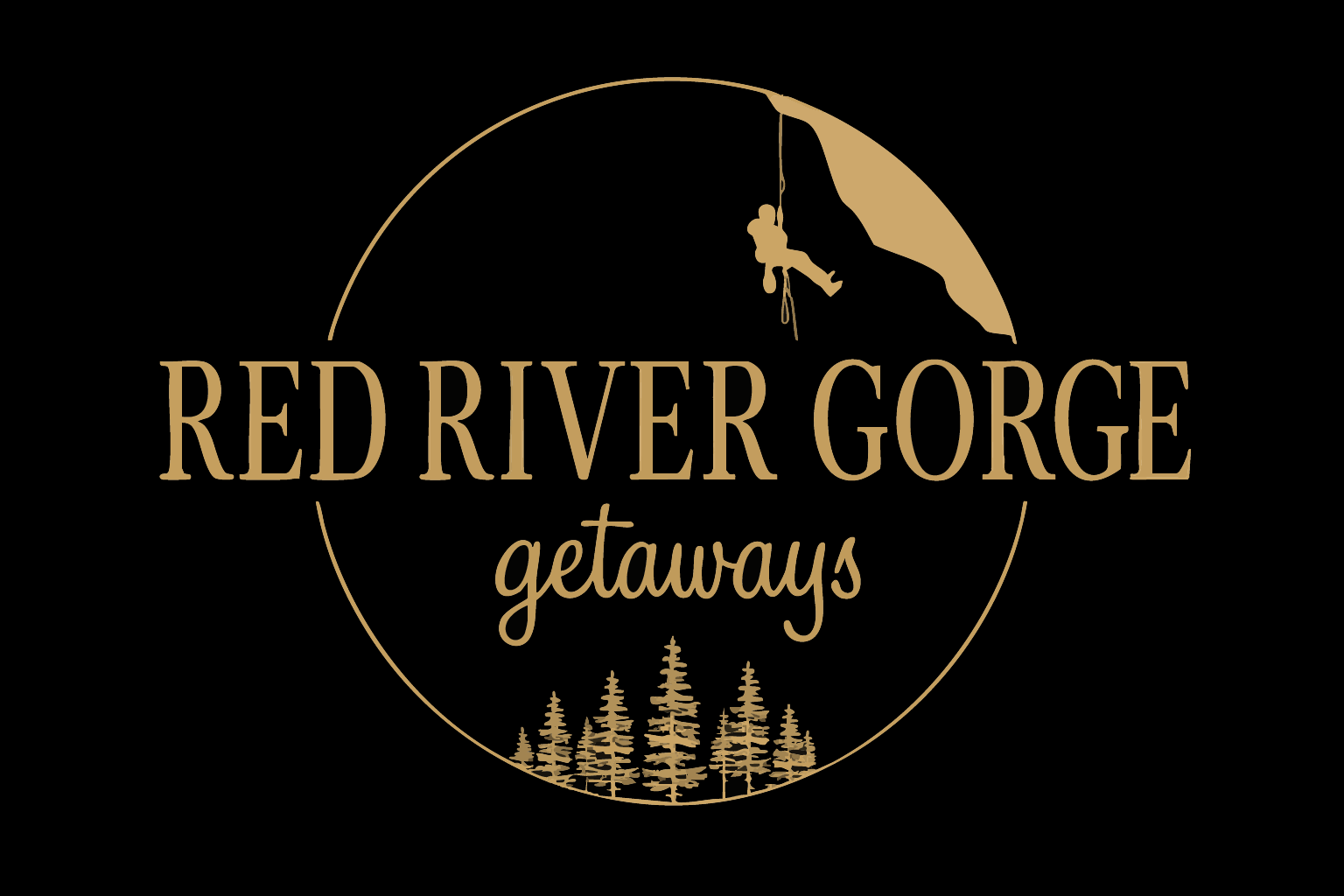 Red River Gorge Getaways logo: black circle with climber silhouette; text "Red River Gorge" in red with white outline; "getaways" below.