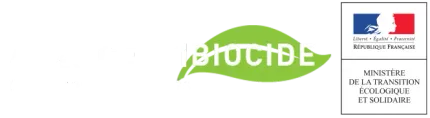 Logo avec une feuille verte et le texte « BIOTIDE ». Logo du gouvernement français à droite.