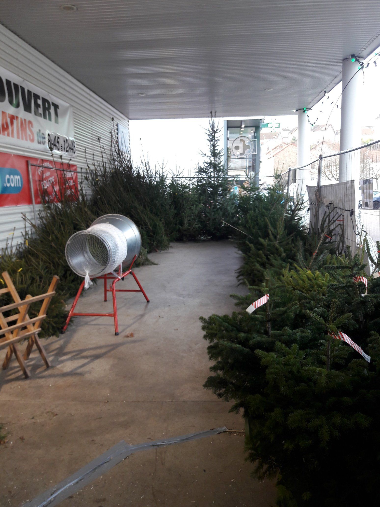 Stand du super U pour la vente de sapins