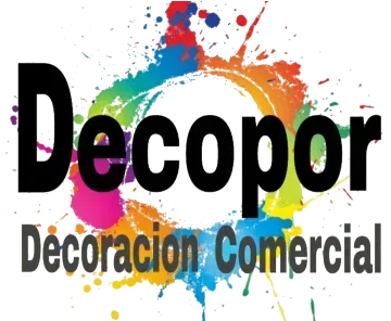 A colorful logo for decopor decoracion comercial