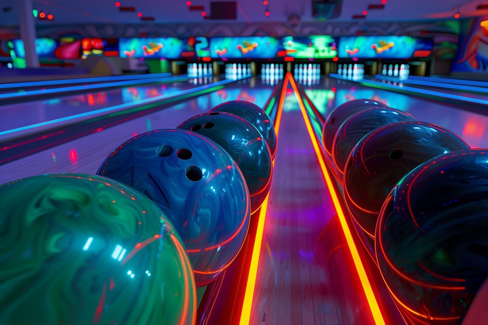 Boules de bowling rangées
