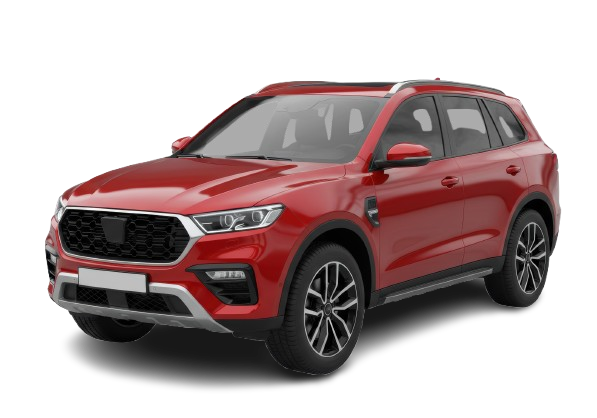 SUV rouge garé sur fond blanc.