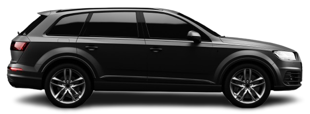 SUV gris foncé sur fond blanc, vue de côté.