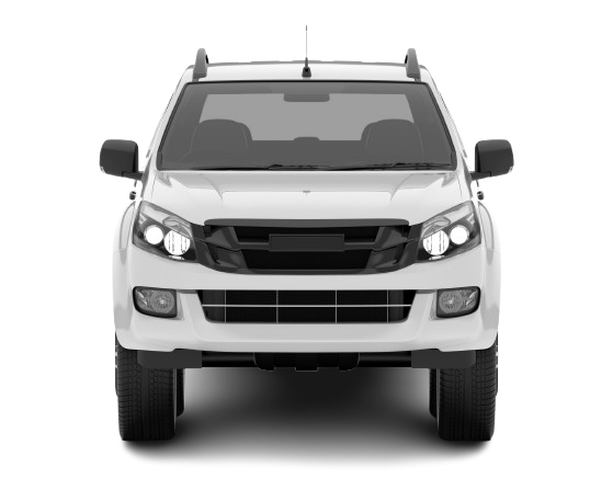 Camionnette blanche, vue de face, sur fond blanc.