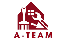 Logotipo rojo con la silueta de una casa que contiene un pincel, una llave inglesa, una paleta y una ventana, con la etiqueta "A-TEAM".
