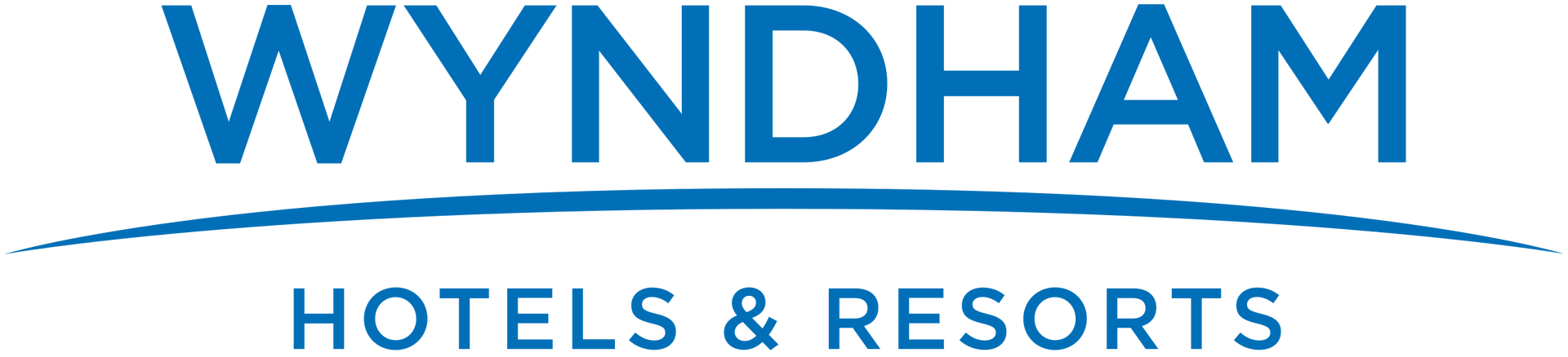 The wyndham hotels and resorts logo is blue and white