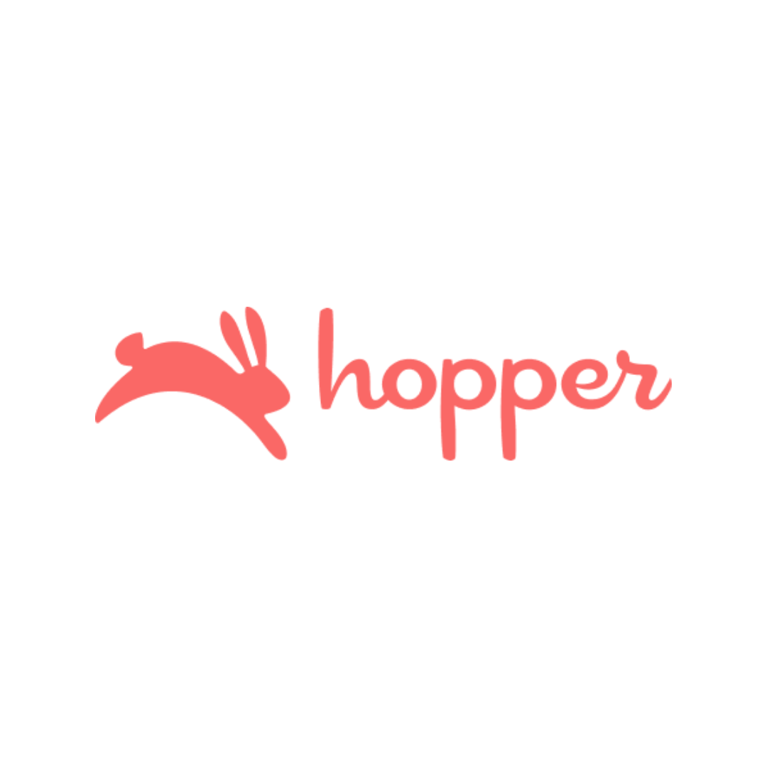 A logo for hopper with a rabbit on it