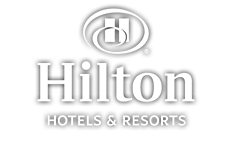 The logo for hilton hotels and resorts is white on a white background.