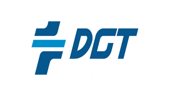 Un logotipo azul y blanco para dgt sobre un fondo blanco