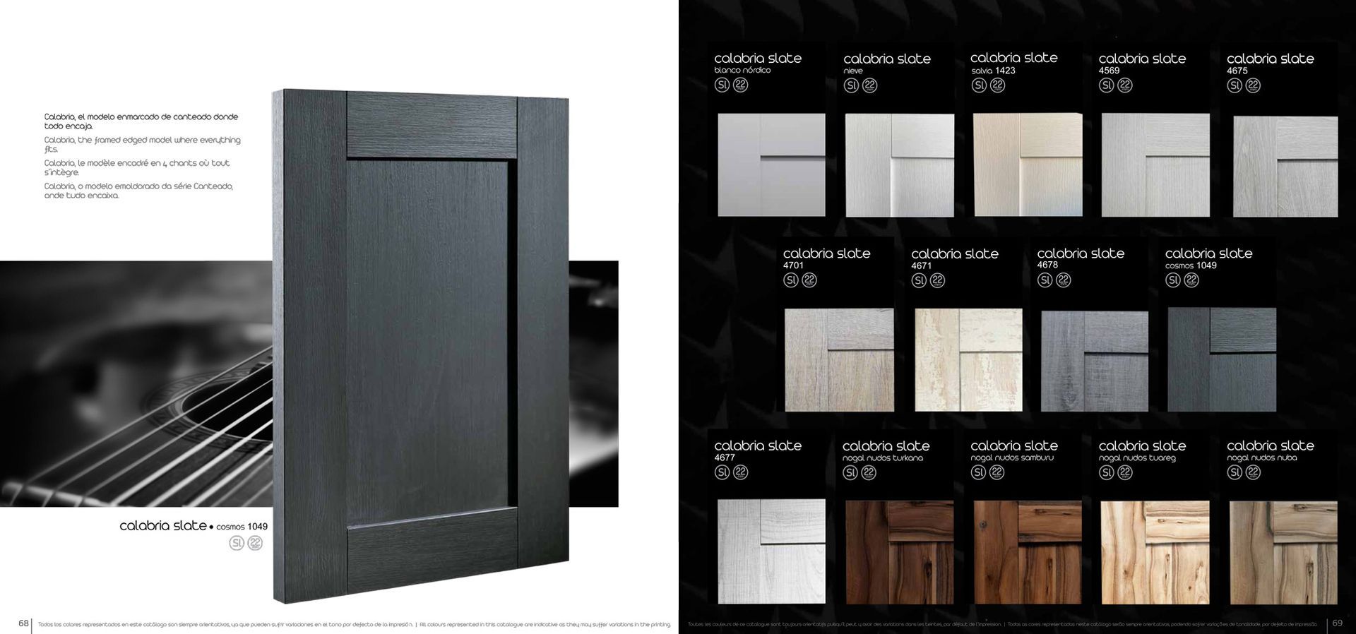 Una imagen de una puerta negra junto a una imagen de diferentes tipos de madera.