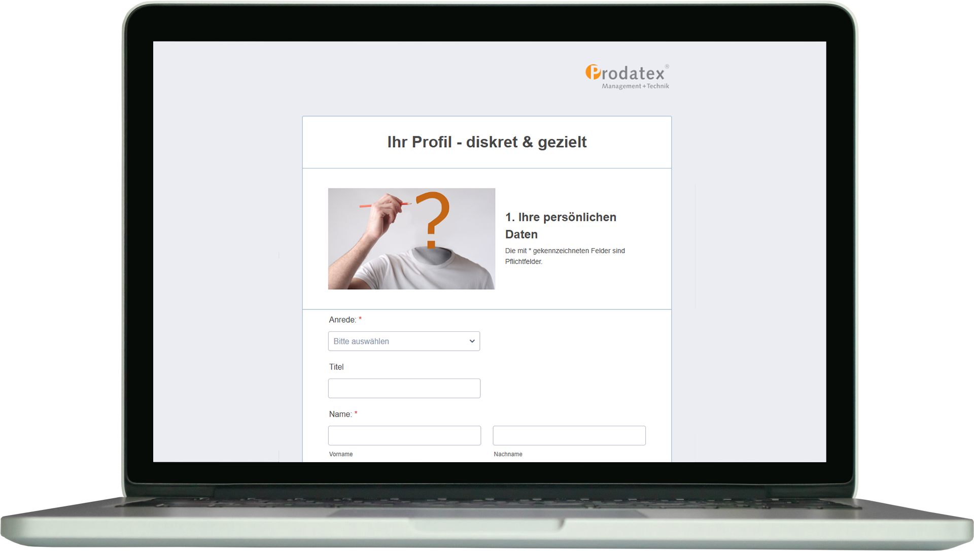 Ein Laptop mit einem Fragezeichen auf dem Bildschirm.