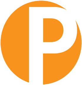 Ein weißer Buchstabe p in einem orangefarbenen Kreis